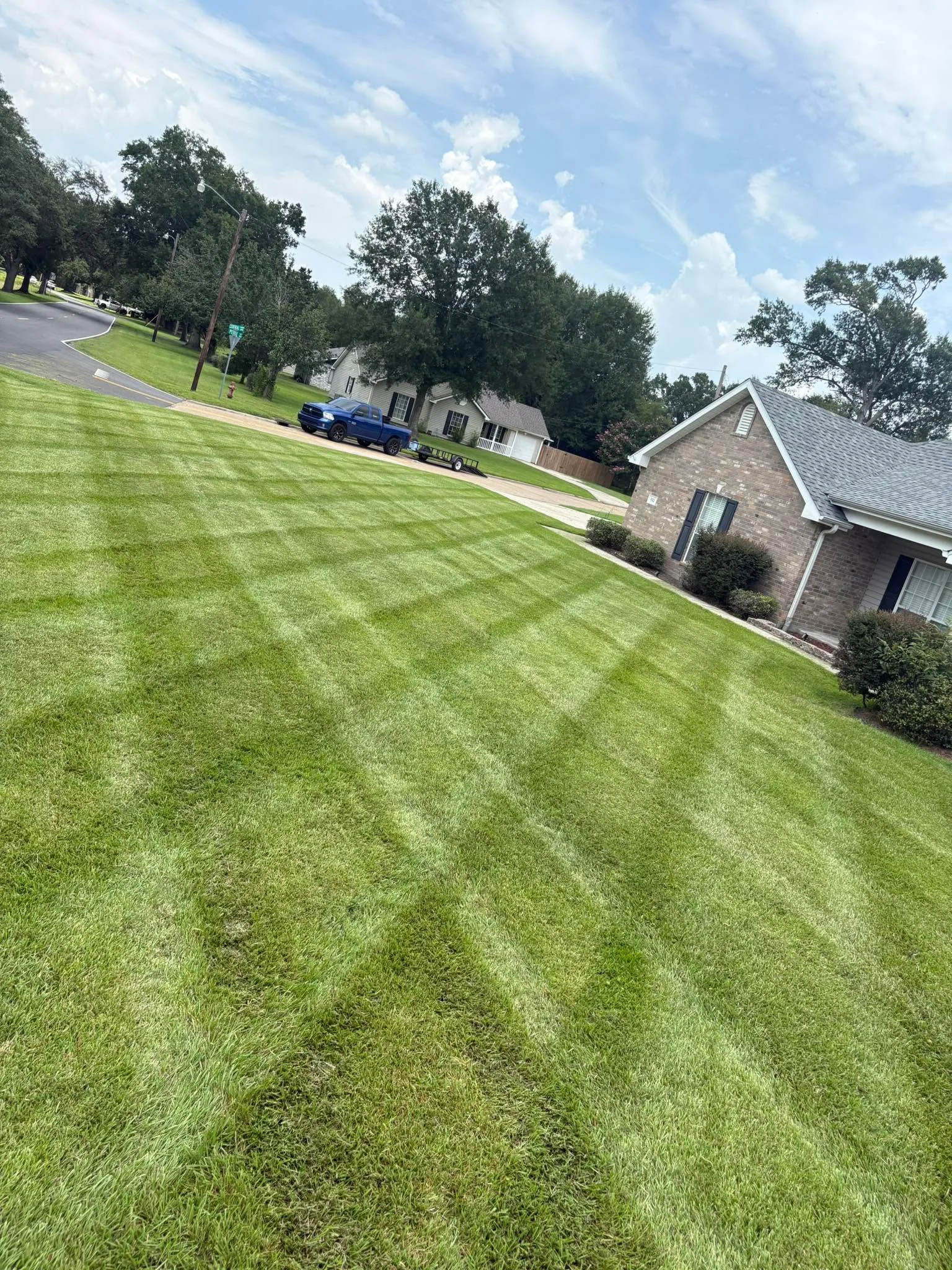 Freshly striped residential lawn in the Lake Charles area