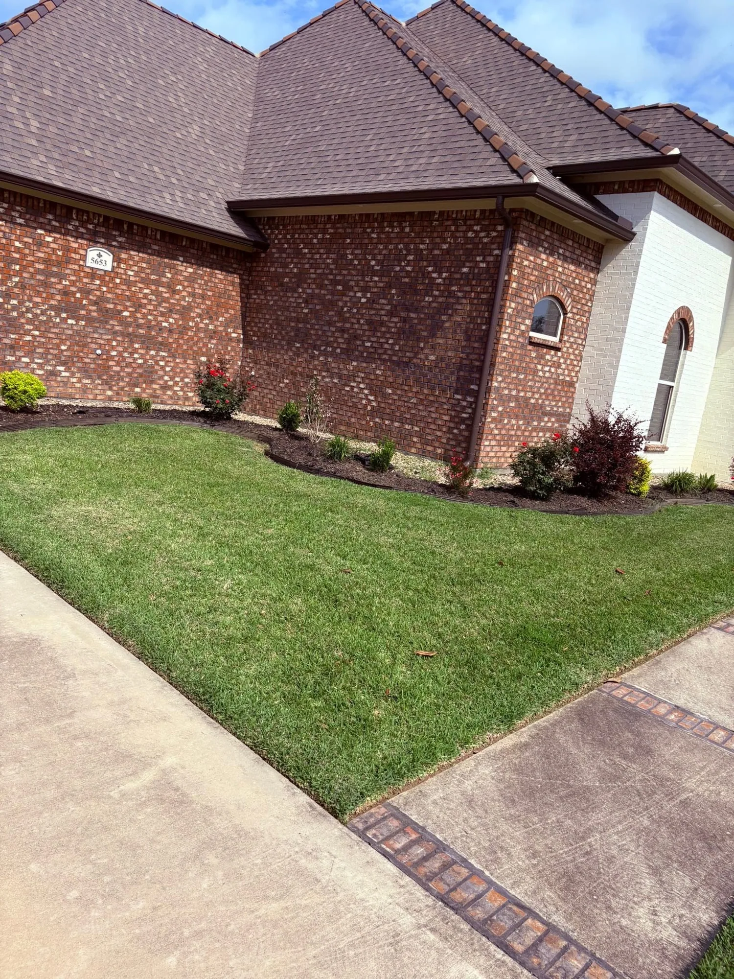 Maintained landscape bed and lawn